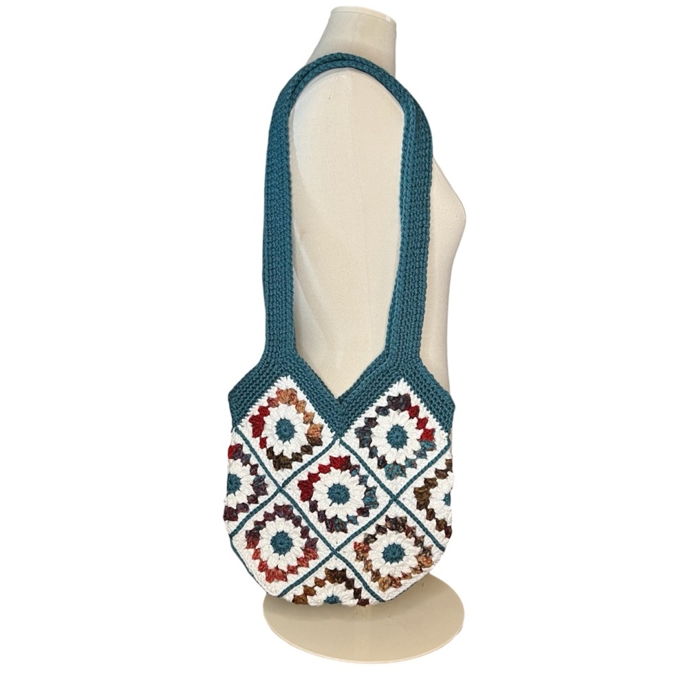 HANDMADE Crocheted Multi Colored Boho Style Daisy Granny Square Shoulder Bag